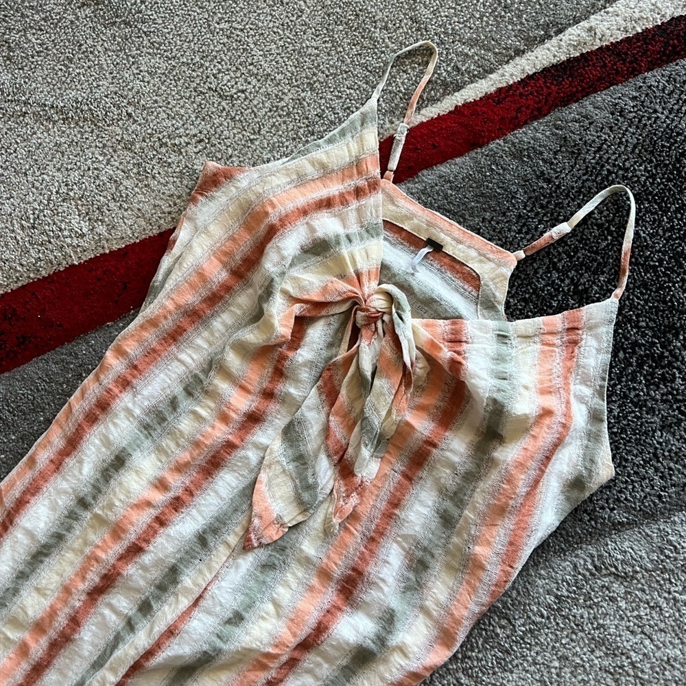 YFB Linen Blend Knot Front Striped MIDI Slip Dress - Picture 4 of 5